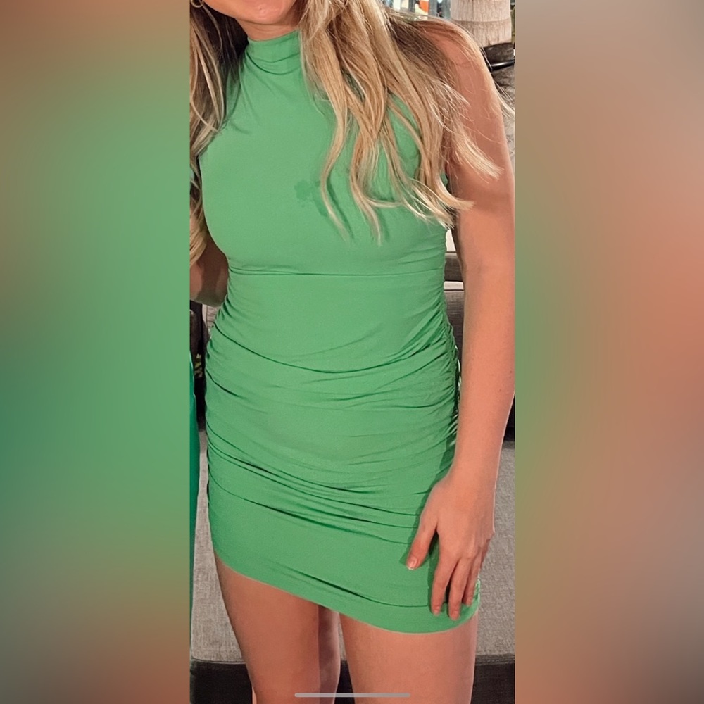 Zara ruched green mini dress